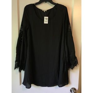 Black Shift Dress with Lace Black Sleeves
